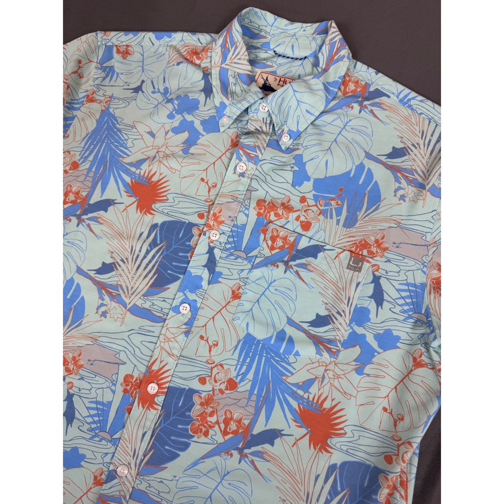 Lot of 2 Huk Fishing Shirts Mens Large Short Sleeve Button Down Floral Tropical - Picture 8 of 16